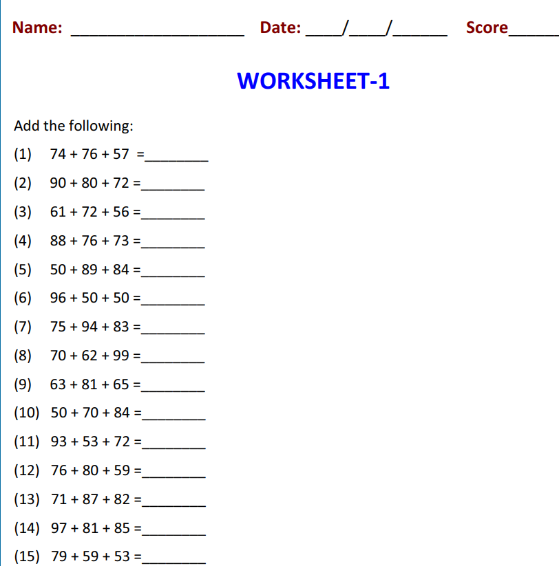 Grade 2 Mental addition worksheets printable online